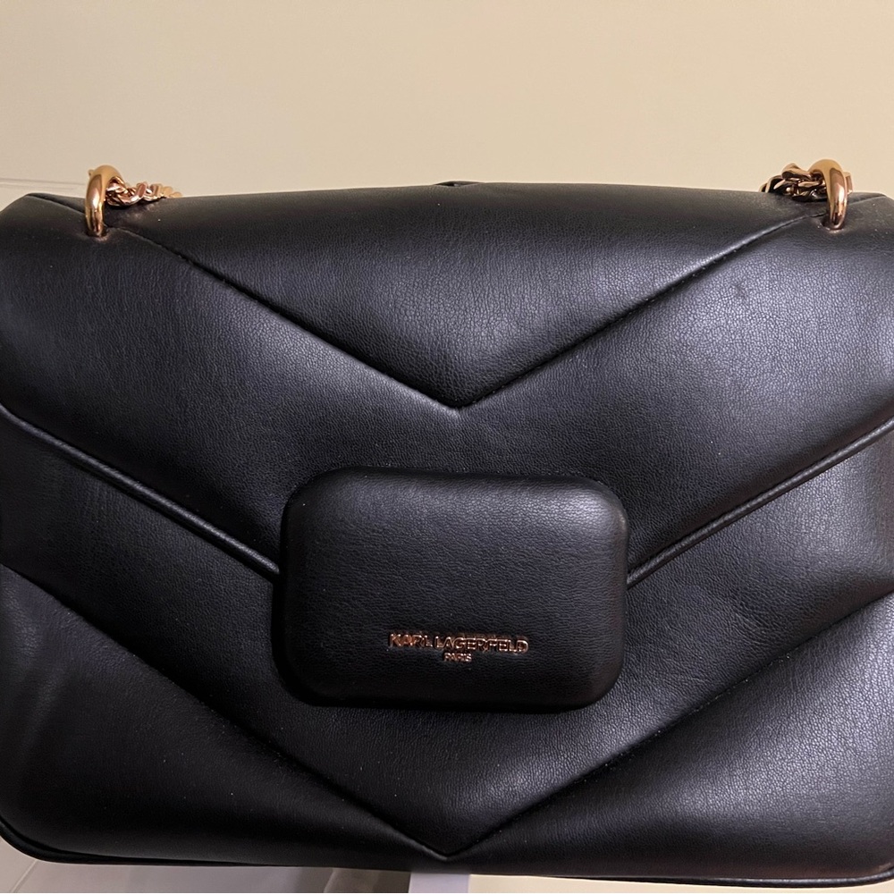 Karl Lagerfeld Black Chevron Crossbody Bag
